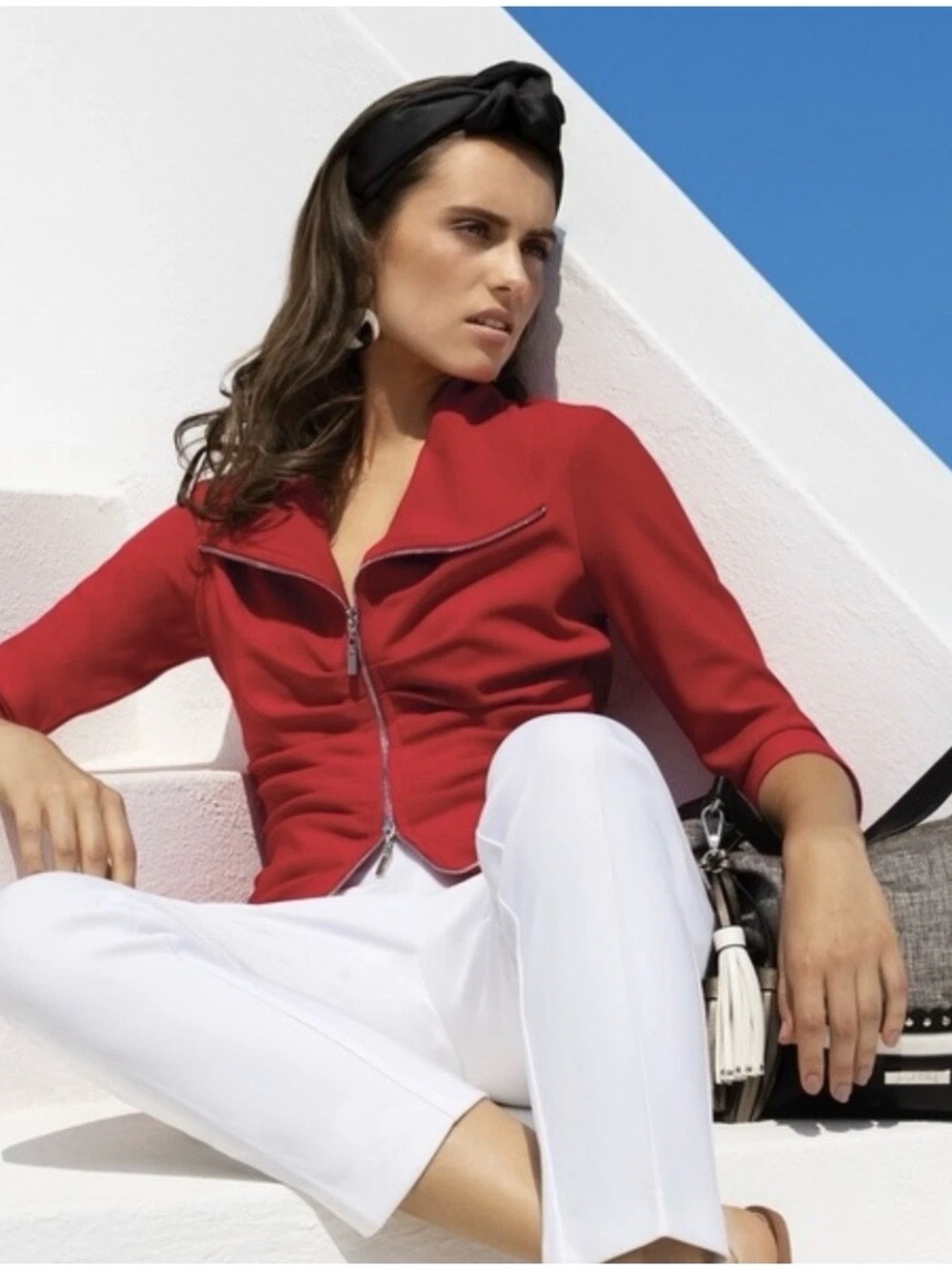 Joseph Ribkoff Ruched Jacket Small size 6 Flamingo Red
Style No. 191196